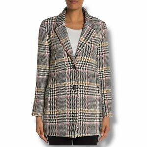 Sebby Collection Women's Glen Plaid Houndstooth Button Woven Coat White Black